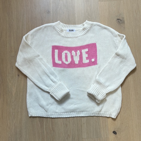525 AMERICA Love Pullover Sweater in White and Pink Cotton Knit - Size Small - Picture 4 of 8